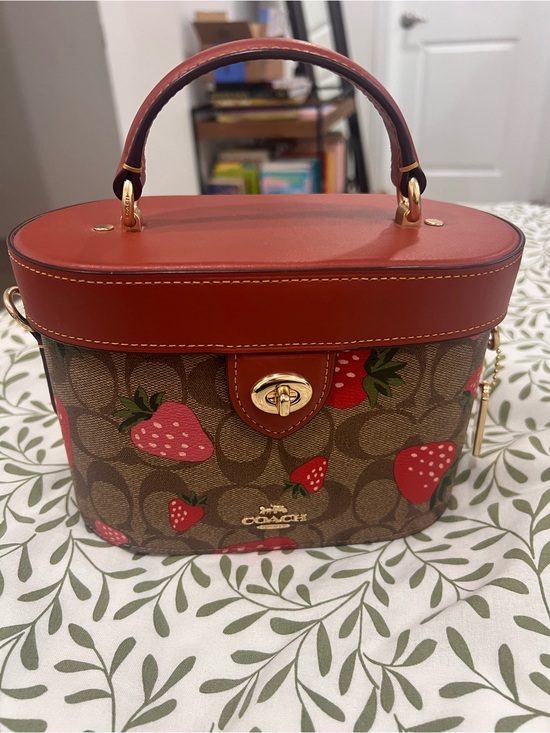Coach Handbags - Coach Strawberry Print Signature Mini Top-Handle Bag in Red and Brown
